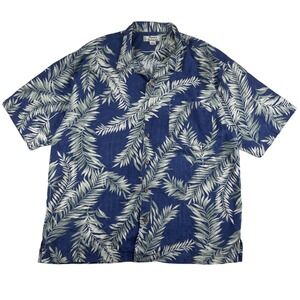 Tommy Bahama Mens XL Silk Hawaiian Shirt Blue Palm Leaf Short Sleeve Button Up